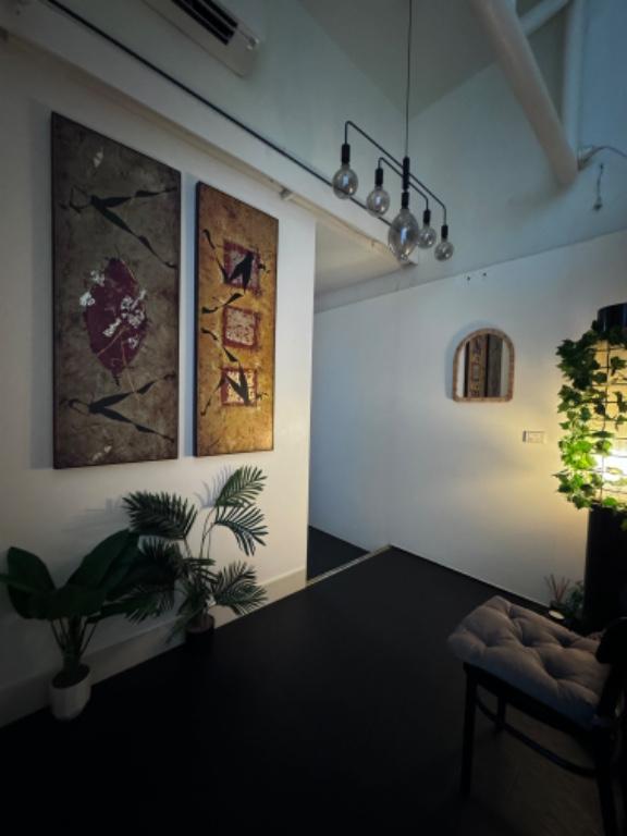 Clean massage room with ambient lighting