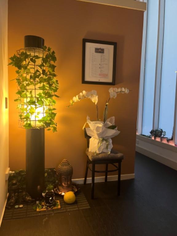 Warm ambient lighting in treatment room